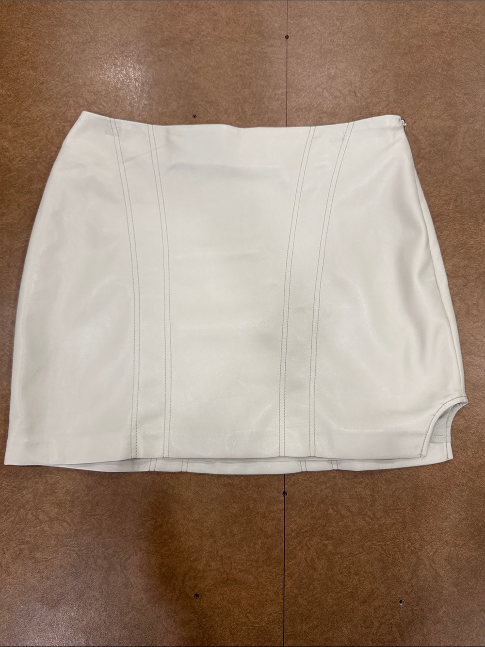 NWT Endless Summer Lined Tan Vegan Leather Mini Skirt - Clean Panel Detailing Sz